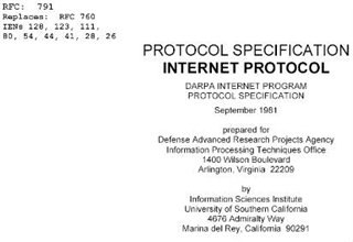 Спецификация протокола - Internet Protocol